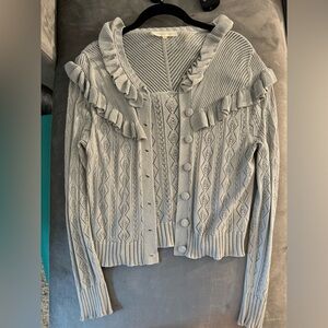 LoveShackFancy Grey Alpaca Blend Ruffle Grey Knit Sweater